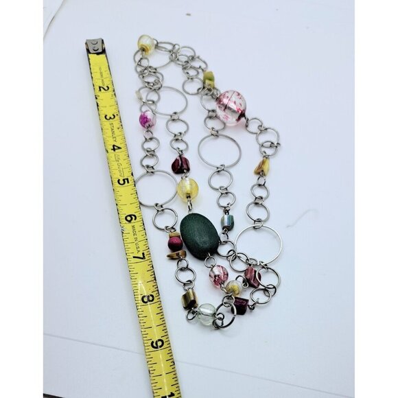 Women's Nautical Bead Necklace & Earrings Multicolor & Silver Tone Pink Green - Picture 2 of 5